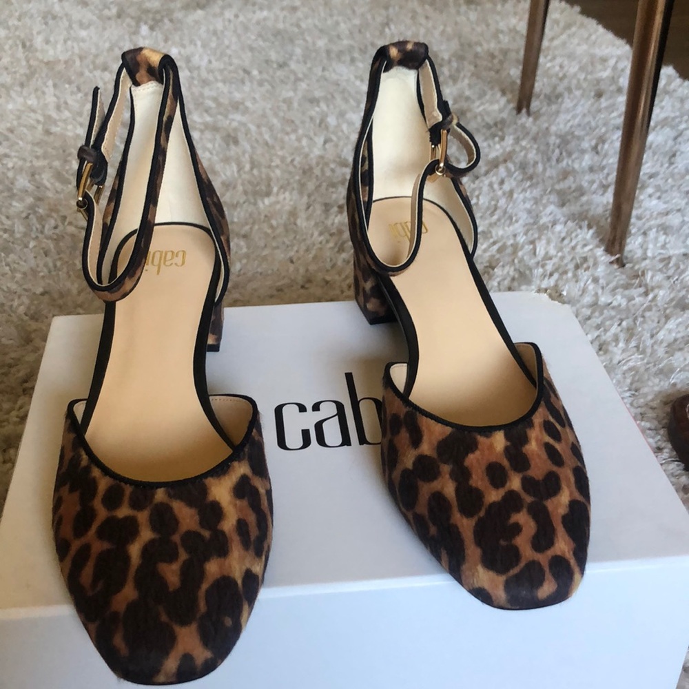 Cabi Kiki Leopard print Ankle strap heel size 8